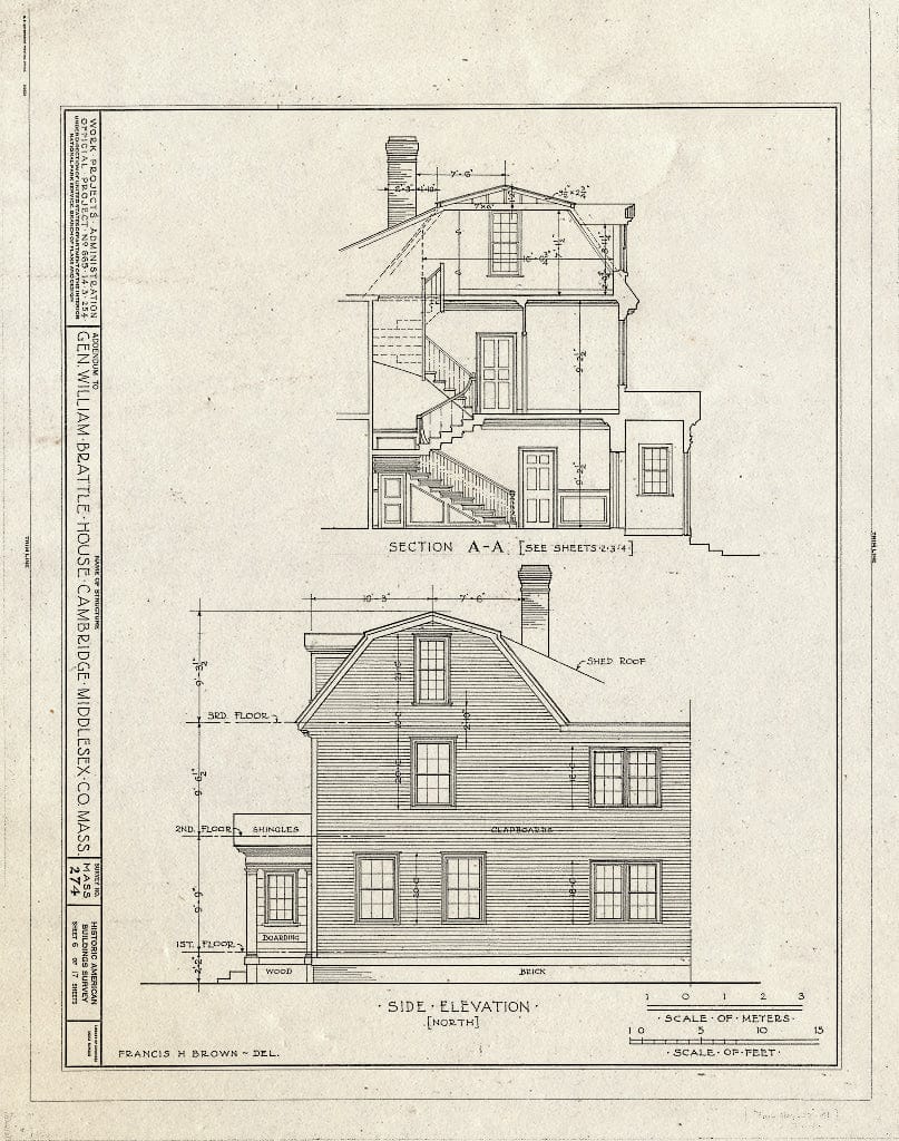 Blueprint HABS Mass,9-CAMB,9- (Sheet 6 of 17) - General William Brattle House, 42 Brattle Street, Cambridge, Middlesex County, MA