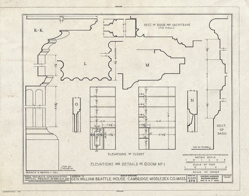 Blueprint HABS Mass,9-CAMB,9- (Sheet 13 of 17) - General William Brattle House, 42 Brattle Street, Cambridge, Middlesex County, MA