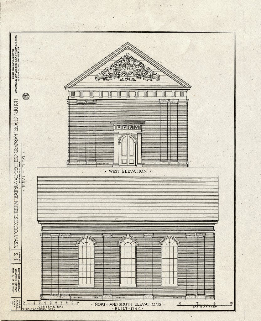 Blueprint HABS Mass,9-CAMB,3C- (Sheet 1 of 5) - Harvard College, Holden Chapel, Harvard Yard, Cambridge, Middlesex County, MA