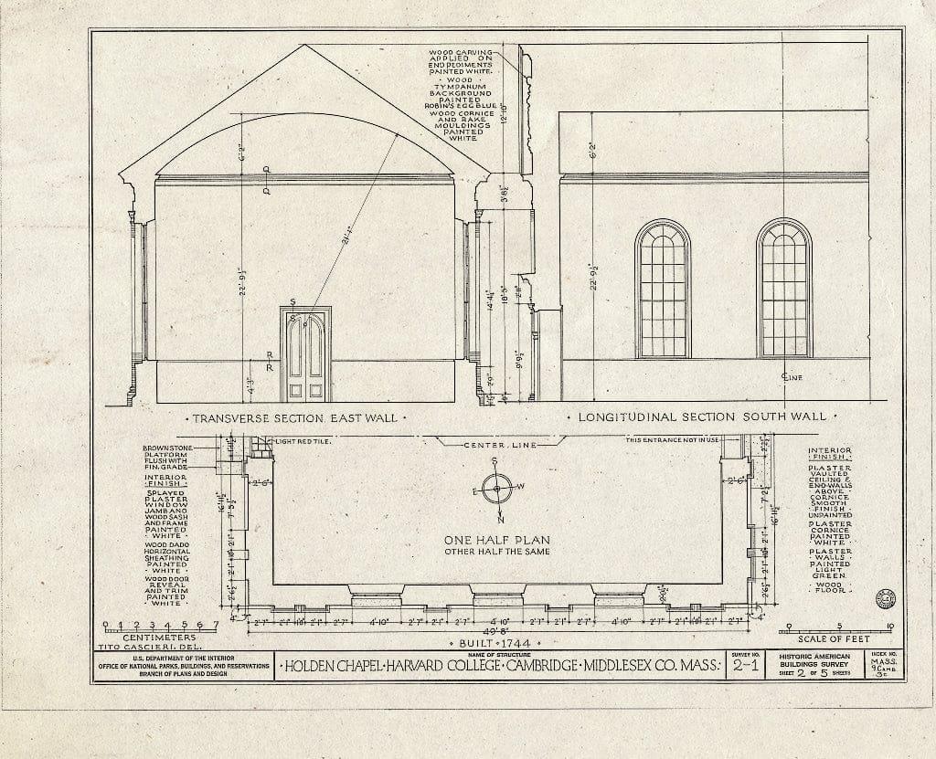 Blueprint HABS Mass,9-CAMB,3C- (Sheet 2 of 5) - Harvard College, Holden Chapel, Harvard Yard, Cambridge, Middlesex County, MA