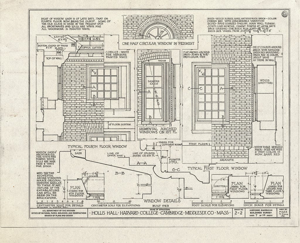 Blueprint HABS Mass,9-CAMB,3D- (Sheet 7 of 10) - Harvard College, Hollis Hall, Harvard Yard, Cambridge, Middlesex County, MA