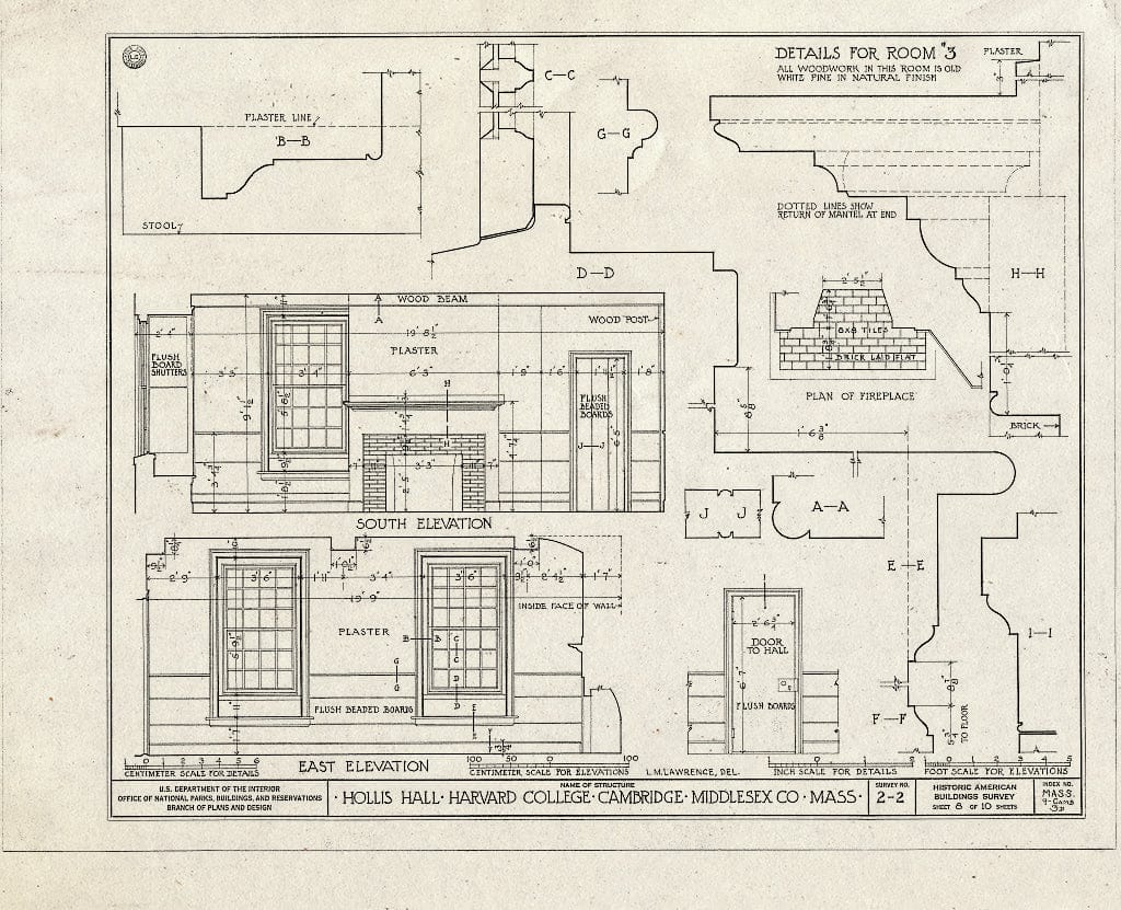Blueprint HABS Mass,9-CAMB,3D- (Sheet 8 of 10) - Harvard College, Hollis Hall, Harvard Yard, Cambridge, Middlesex County, MA