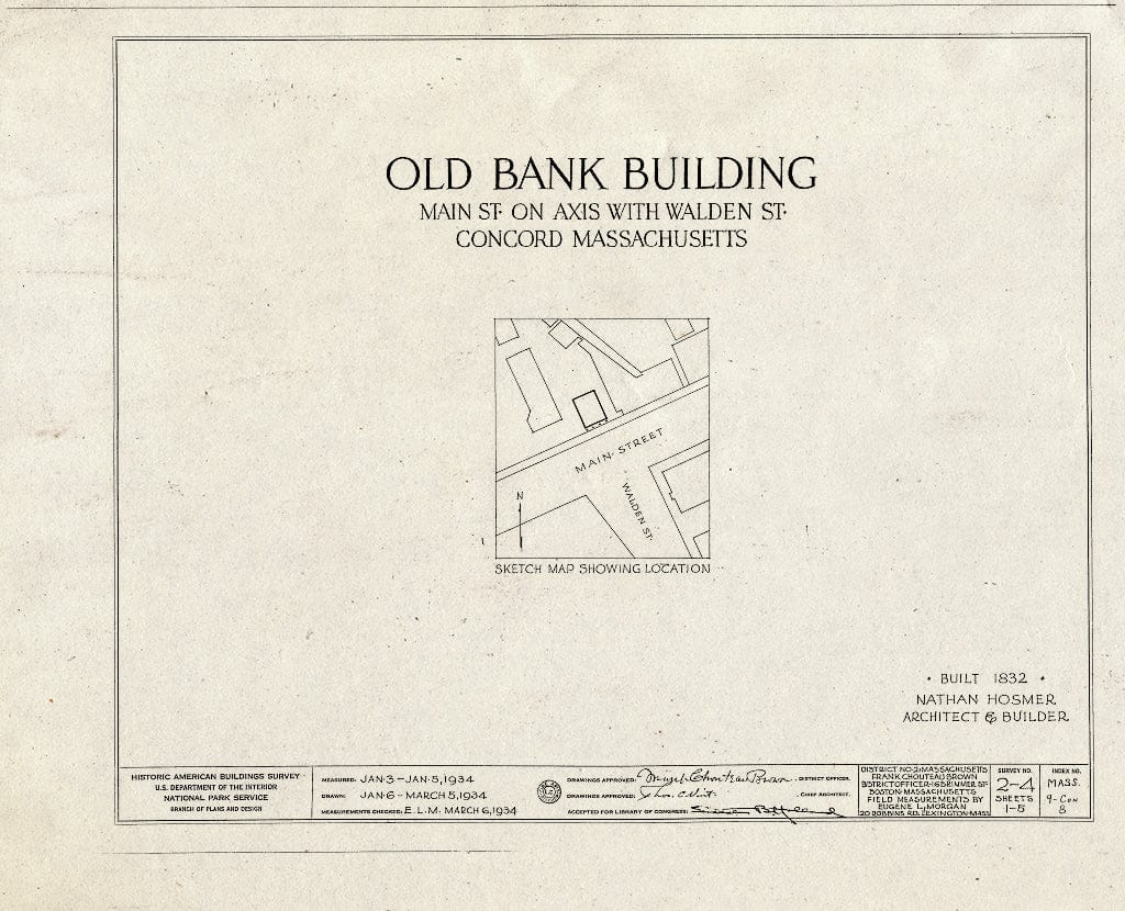 Blueprint HABS Mass,9-CON,8- (Sheet 0 of 5) - Old Bank Building, Main Street, Concord, Middlesex County, MA