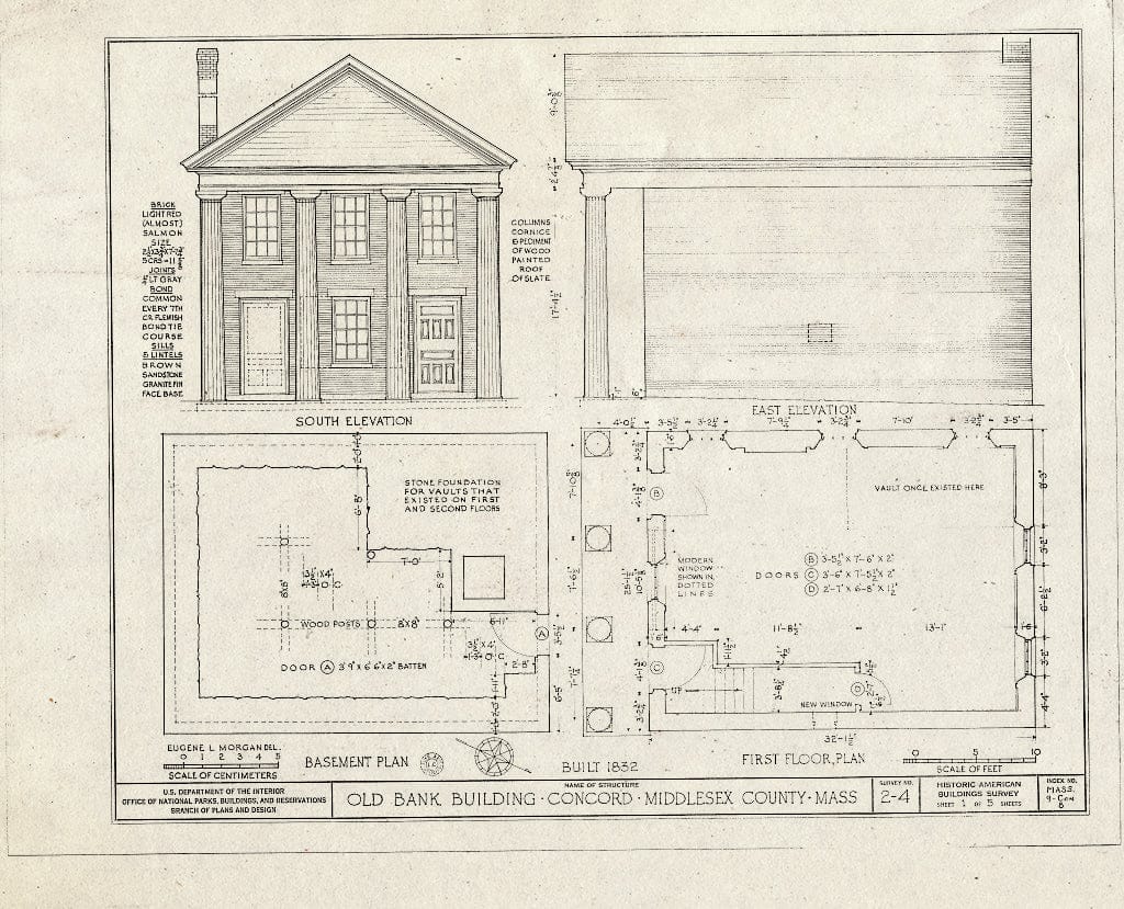 Blueprint HABS Mass,9-CON,8- (Sheet 1 of 5) - Old Bank Building, Main Street, Concord, Middlesex County, MA