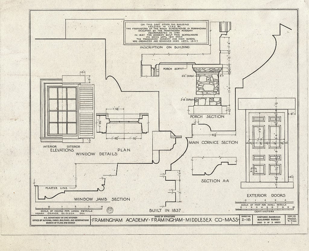 Blueprint HABS Mass,9-FRAM,1- (Sheet 3 of 3) - Framingham Academy, Vernon & Grove Streets, Framingham, Middlesex County, MA