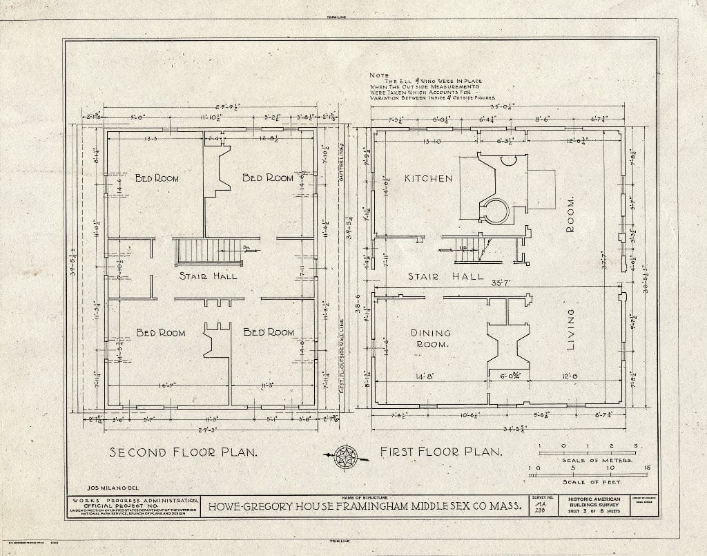 Blueprint HABS Mass,9-FRAM,2- (Sheet 3 of 8) - Howe-Gregory House, Wayside Inn Road, Framingham, Middlesex County, MA