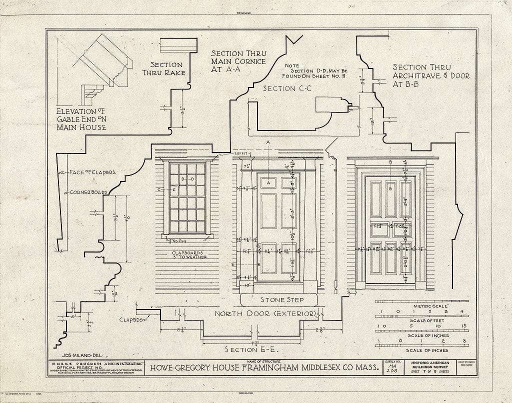 Blueprint HABS Mass,9-FRAM,2- (Sheet 7 of 8) - Howe-Gregory House, Wayside Inn Road, Framingham, Middlesex County, MA