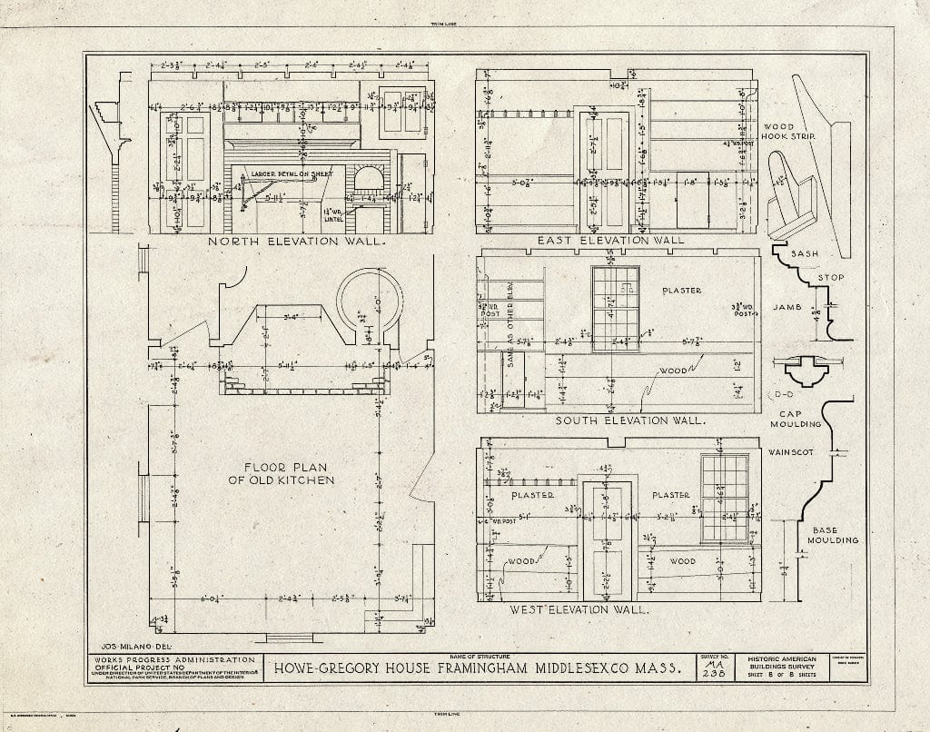 Blueprint HABS Mass,9-FRAM,2- (Sheet 8 of 8) - Howe-Gregory House, Wayside Inn Road, Framingham, Middlesex County, MA
