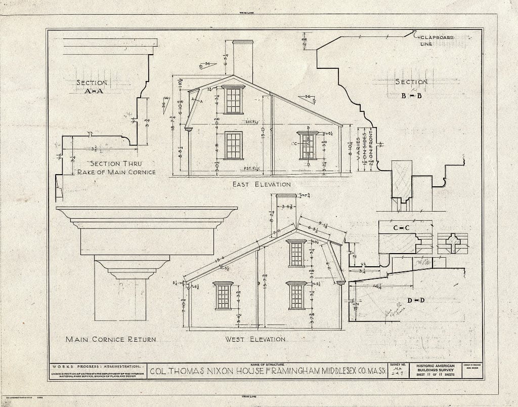 Blueprint HABS Mass,9-FRAM,3- (Sheet 11 of 11) - Colonel Thomas Nixon House, 881 Edmands Road, Framingham, Middlesex County, MA