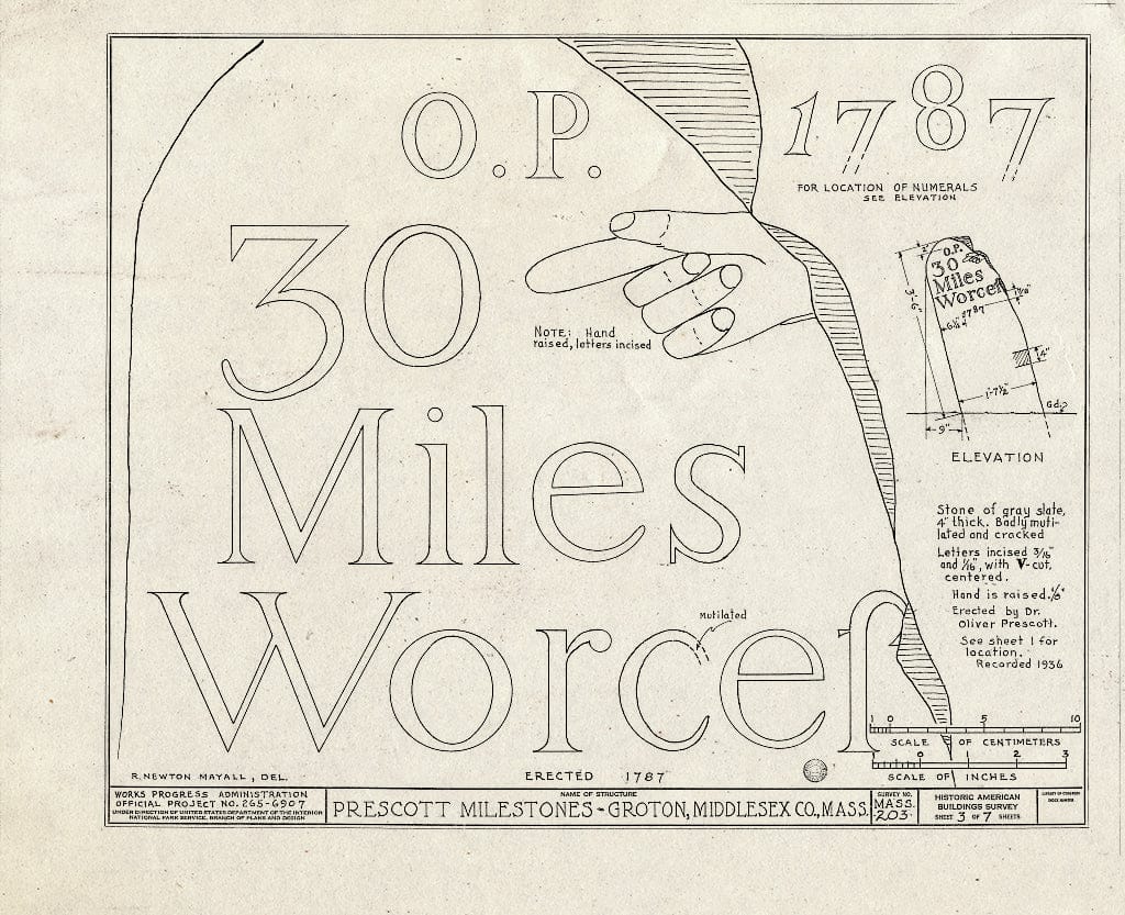 Blueprint HABS Mass,9-Grot,2- (Sheet 3 of 7) - Doctor Oliver Prescott Milestones, Farmers Row & Main Street; Great Road & Old Ayer Road, Groton, Middlesex County, MA