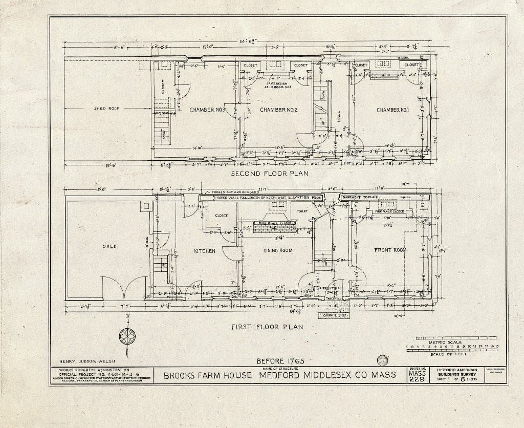 Blueprint HABS Mass,9-MEDW,2- (Sheet 1 of 6) - Brooks Farmhouse, 24 Woburn Street, West Medford, Middlesex County, MA