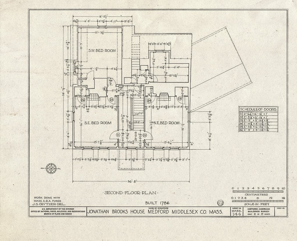 Blueprint HABS Mass,9-MEDW,1- (Sheet 2 of 9) - Jonathan Brooks House, Woburn & High Streets, West Medford, Middlesex County, MA