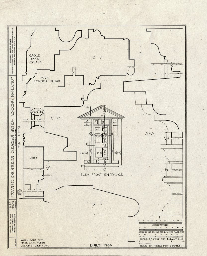 Blueprint HABS Mass,9-MEDW,1- (Sheet 6 of 9) - Jonathan Brooks House, Woburn & High Streets, West Medford, Middlesex County, MA