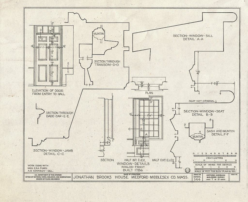Blueprint HABS Mass,9-MEDW,1- (Sheet 7 of 9) - Jonathan Brooks House, Woburn & High Streets, West Medford, Middlesex County, MA