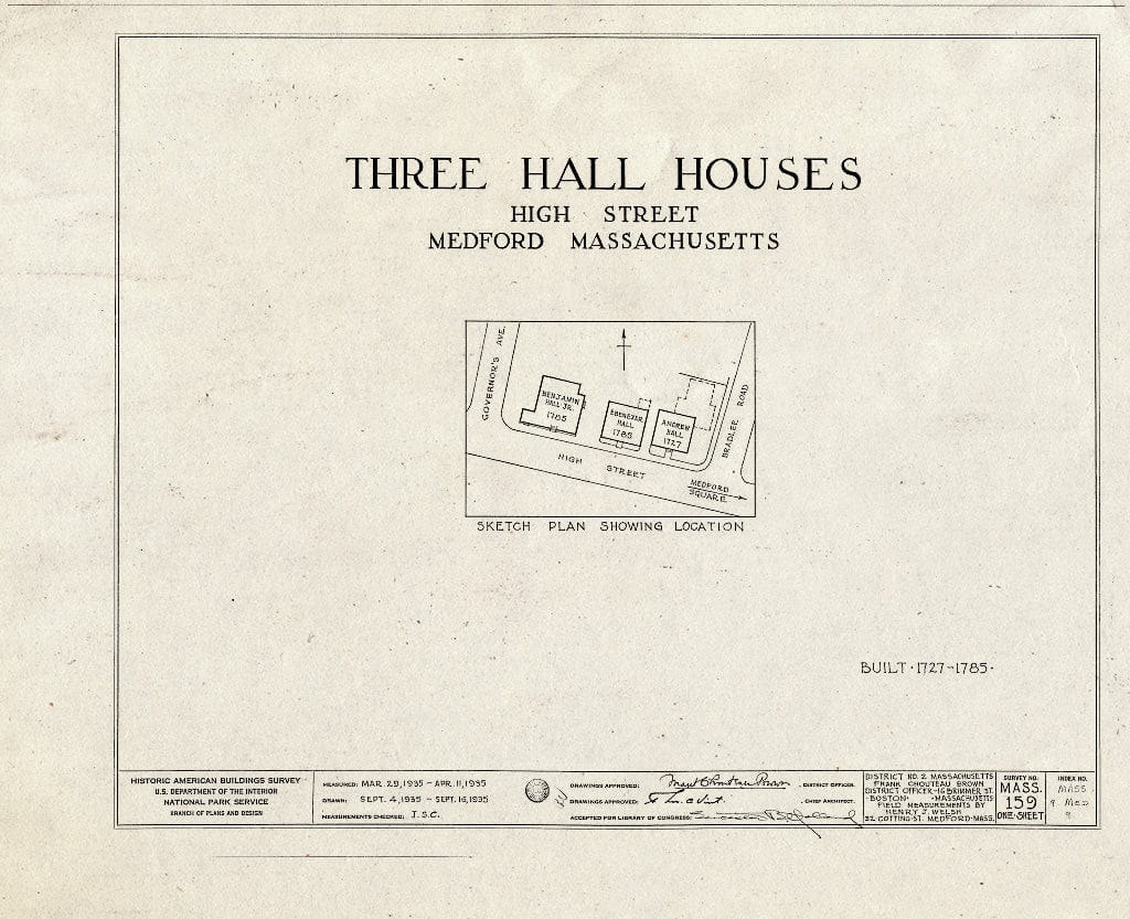 Blueprint HABS Mass,9-MED,9- (Sheet 0 of 1) - Andrew Hall House, 45 High Street, 49 High Street, 57 High Street, Medford, Middlesex County, MA