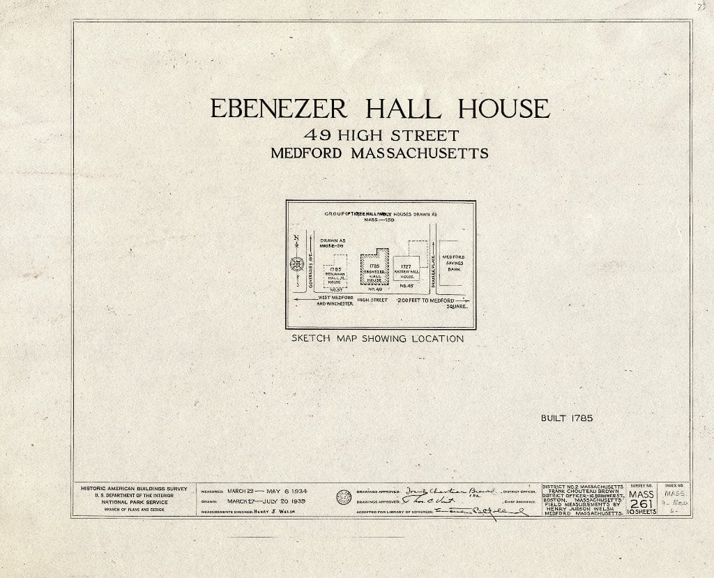 Blueprint HABS Mass,9-MED,6- (Sheet 0 of 10) - Ebenezer Hall House, 49 High Street, Medford, Middlesex County, MA