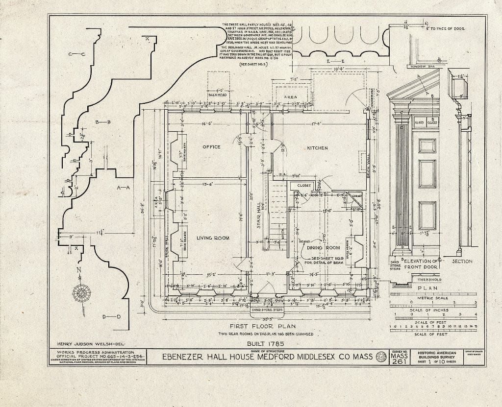 Blueprint HABS Mass,9-MED,6- (Sheet 1 of 10) - Ebenezer Hall House, 49 High Street, Medford, Middlesex County, MA