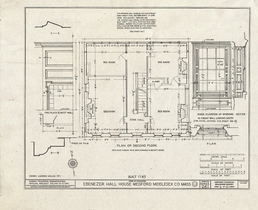 Blueprint HABS Mass,9-MED,6- (Sheet 2 of 10) - Ebenezer Hall House, 49 High Street, Medford, Middlesex County, MA