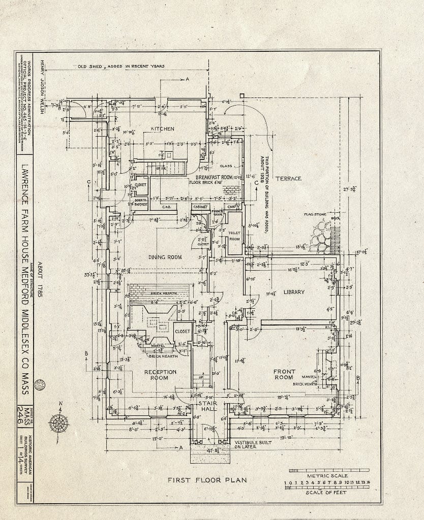 Blueprint HABS Mass,9-MED,12- (Sheet 1 of 14) - Lawrence Farmhouse, 353 Lawrence Road, Medford, Middlesex County, MA