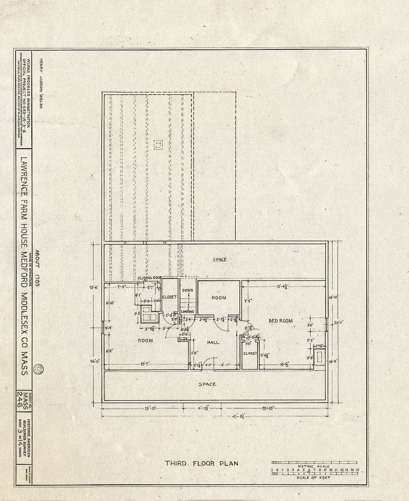 Blueprint HABS Mass,9-MED,12- (Sheet 3 of 14) - Lawrence Farmhouse, 353 Lawrence Road, Medford, Middlesex County, MA