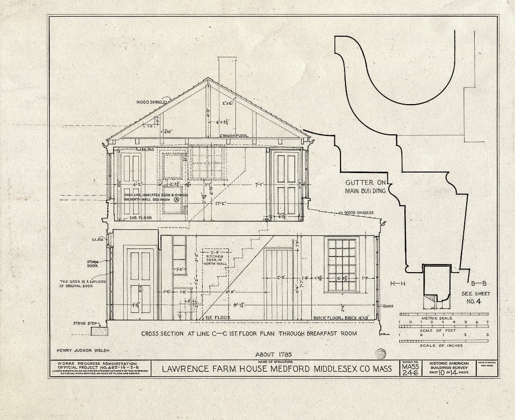 Blueprint HABS Mass,9-MED,12- (Sheet 10 of 14) - Lawrence Farmhouse, 353 Lawrence Road, Medford, Middlesex County, MA