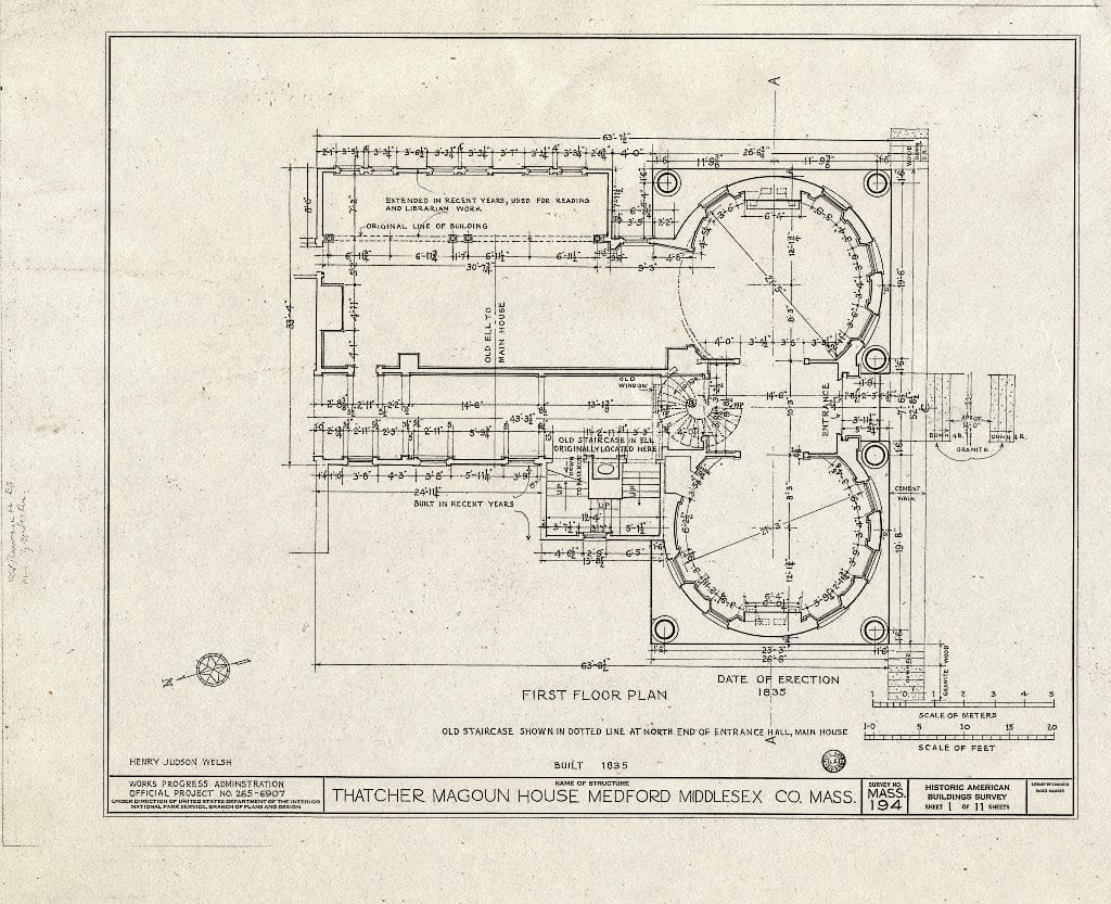 Blueprint HABS Mass,9-MED,10- (Sheet 1 of 11) - Thatcher Magoun House, 117 High Street, Medford, Middlesex County, MA