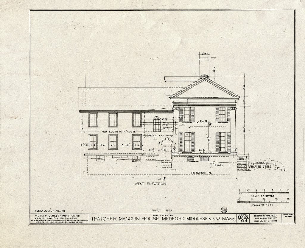 Blueprint HABS Mass,9-MED,10- (Sheet 4 of 11) - Thatcher Magoun House, 117 High Street, Medford, Middlesex County, MA