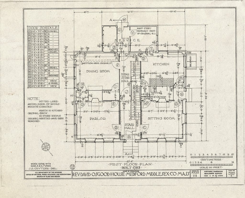 Blueprint HABS Mass,9-MED,4- (Sheet 1 of 17) - Reverend David Osgood House, 141 High Street, Medford, Middlesex County, MA