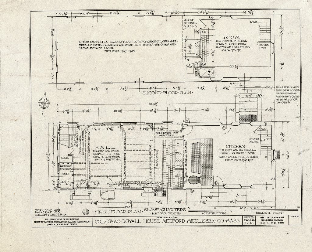 Blueprint HABS Mass,9-MED,1B- (Sheet 1 of 11) - Colonel Isaac Royall Slave Quarters, 15 George Street, Medford, Middlesex County, MA