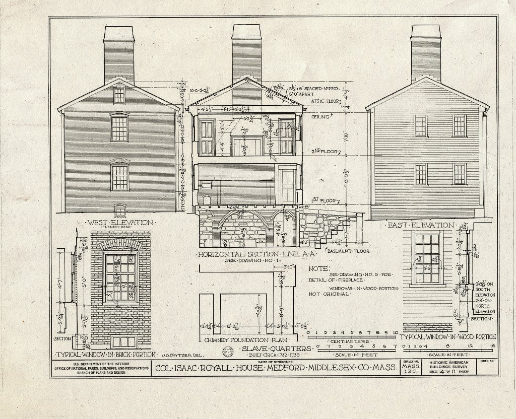 Blueprint HABS Mass,9-MED,1B- (Sheet 4 of 11) - Colonel Isaac Royall Slave Quarters, 15 George Street, Medford, Middlesex County, MA