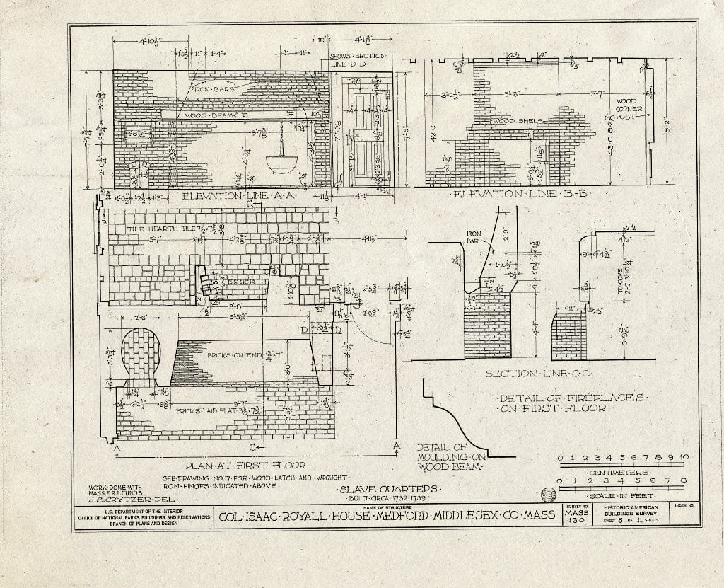 Blueprint HABS Mass,9-MED,1B- (Sheet 5 of 11) - Colonel Isaac Royall Slave Quarters, 15 George Street, Medford, Middlesex County, MA