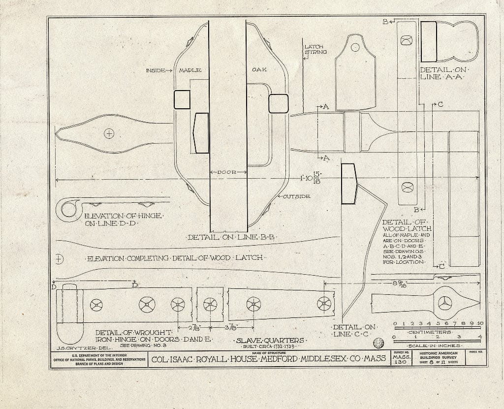 Blueprint HABS Mass,9-MED,1B- (Sheet 8 of 11) - Colonel Isaac Royall Slave Quarters, 15 George Street, Medford, Middlesex County, MA