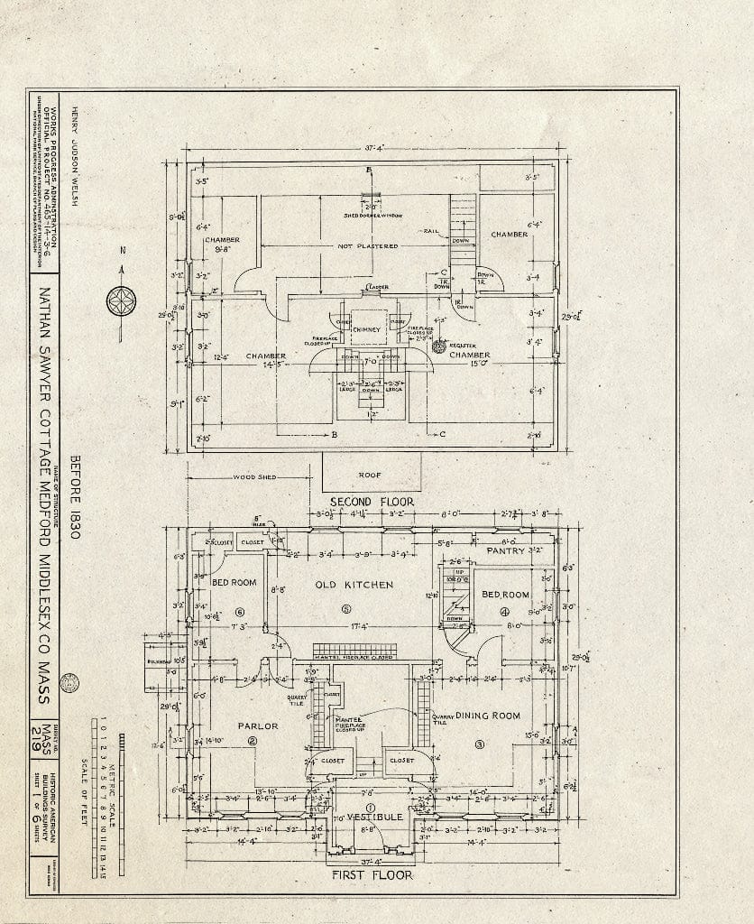 Blueprint HABS Mass,9-MED,11- (Sheet 1 of 6) - Nathan Sawyer Cottage, 306 Riverside Avenue, Medford, Middlesex County, MA