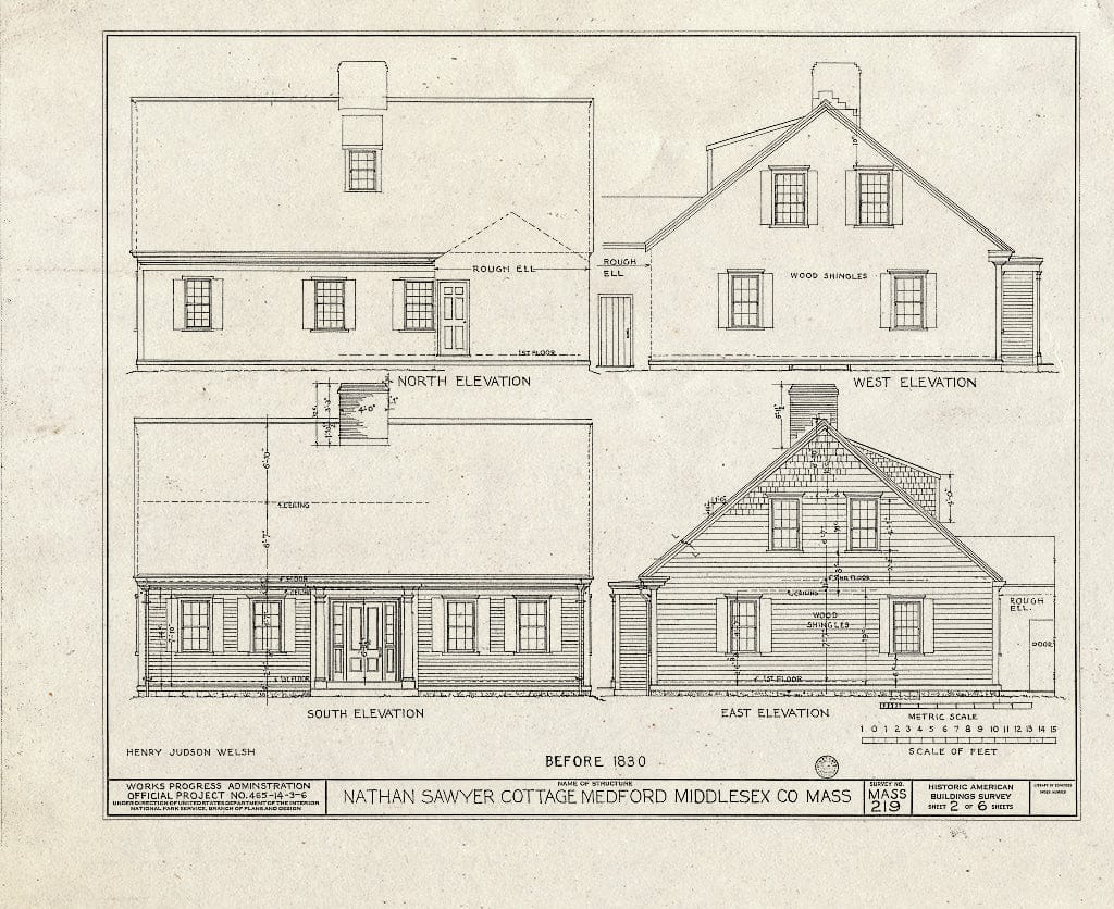 Blueprint HABS Mass,9-MED,11- (Sheet 2 of 6) - Nathan Sawyer Cottage, 306 Riverside Avenue, Medford, Middlesex County, MA
