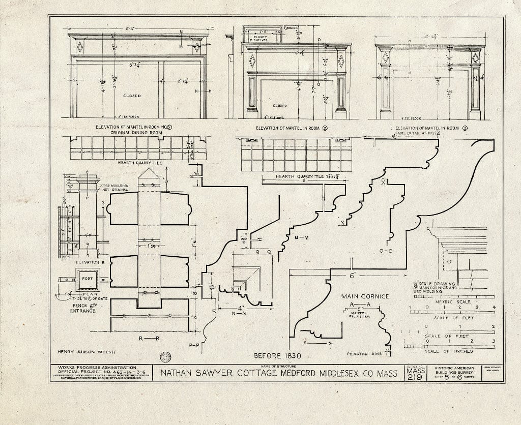 Blueprint HABS Mass,9-MED,11- (Sheet 5 of 6) - Nathan Sawyer Cottage, 306 Riverside Avenue, Medford, Middlesex County, MA