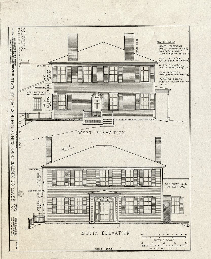 Blueprint HABS Mass,9-Newt,1- (Sheet 3 of 13) - Timothy Jackson House, 527 Washington Street, Newton, Middlesex County, MA