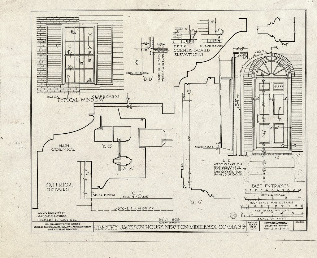Blueprint HABS Mass,9-Newt,1- (Sheet 5 of 13) - Timothy Jackson House, 527 Washington Street, Newton, Middlesex County, MA