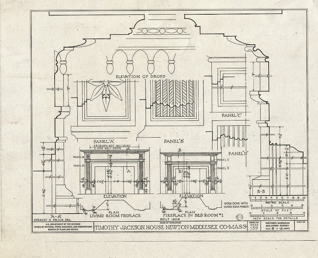 Blueprint HABS Mass,9-Newt,1- (Sheet 9 of 13) - Timothy Jackson House, 527 Washington Street, Newton, Middlesex County, MA
