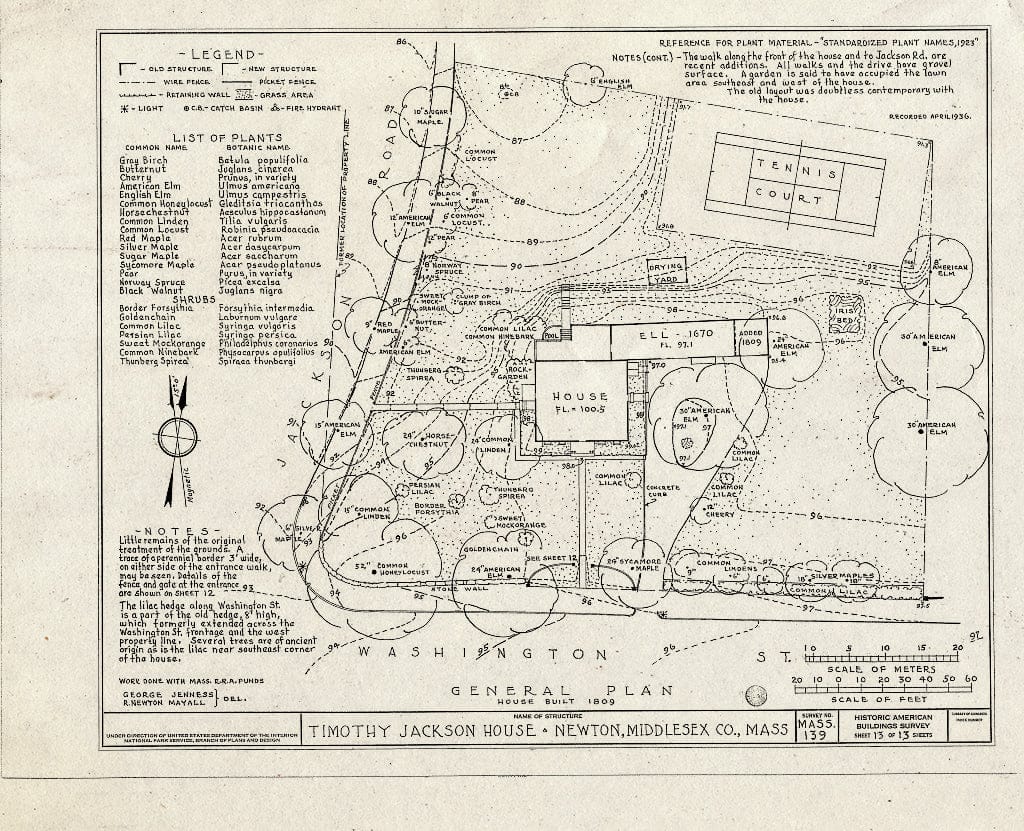 Blueprint HABS Mass,9-Newt,1- (Sheet 13 of 13) - Timothy Jackson House, 527 Washington Street, Newton, Middlesex County, MA