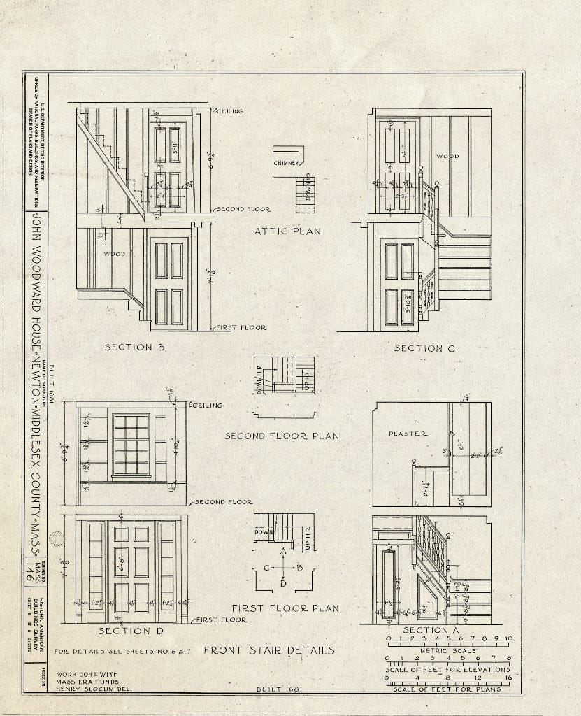 Blueprint HABS Mass,9-Newt,2- (Sheet 5 of 11) - John Woodward House, 238 Woodward Street, Newton, Middlesex County, MA