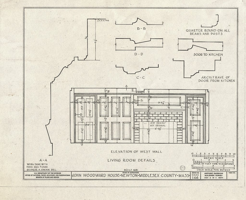 Blueprint HABS Mass,9-Newt,2- (Sheet 8 of 11) - John Woodward House, 238 Woodward Street, Newton, Middlesex County, MA