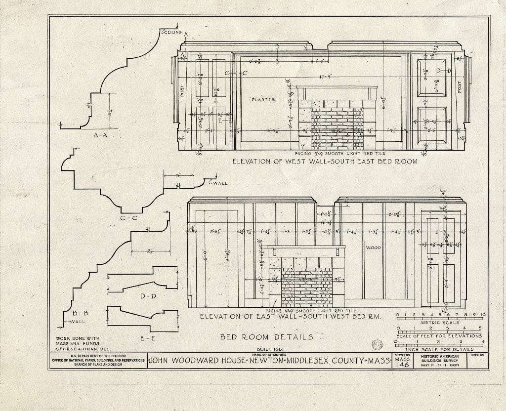 Blueprint HABS Mass,9-Newt,2- (Sheet 11 of 11) - John Woodward House, 238 Woodward Street, Newton, Middlesex County, MA