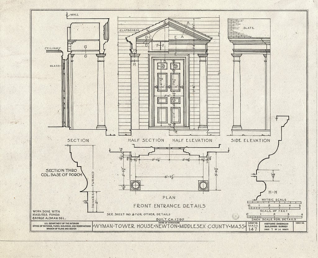 Blueprint HABS Mass,9-Newt,3- (Sheet 7 of 14) - Wyman-Tower House, 401 Woodward Street, Newton, Middlesex County, MA