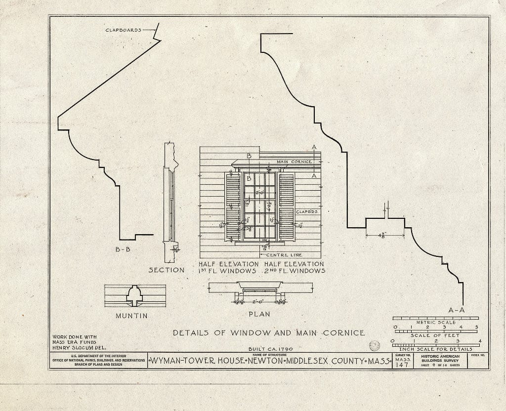 Blueprint HABS Mass,9-Newt,3- (Sheet 9 of 14) - Wyman-Tower House, 401 Woodward Street, Newton, Middlesex County, MA