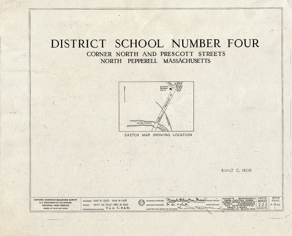 Blueprint HABS Mass,9-PEPN,1- (Sheet 0 of 3) - District School No. 4, North & Prescott Streets, North Pepperell, Middlesex County, MA