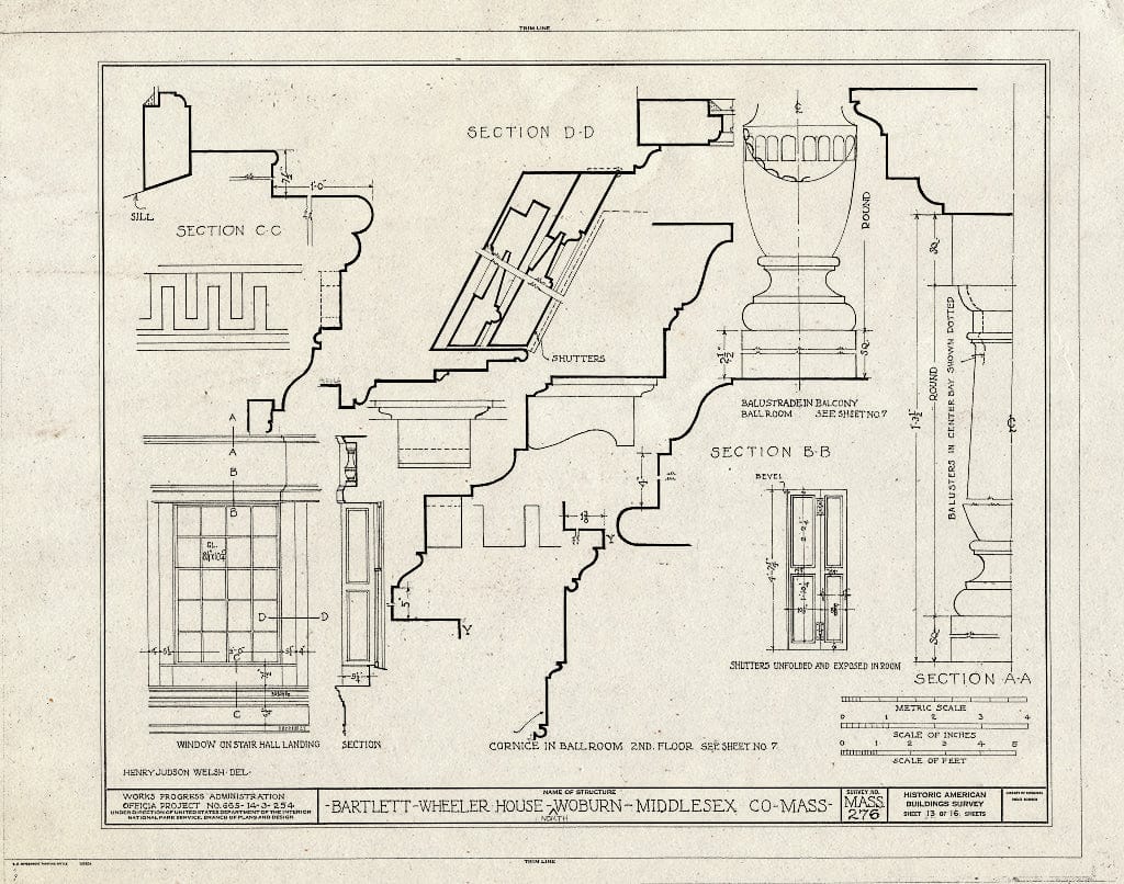 Blueprint HABS Mass,9-WOBN,3- (Sheet 13 of 16) - Bartlett-Wheeler House, 827 Main Street, North Woburn, Middlesex County, MA