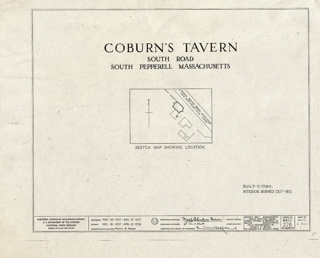 Blueprint HABS Mass,9-PEP.V,1- (Sheet 0 of 16) - Coburn's Tavern, State Route 119, South Pepperell, Middlesex County, MA