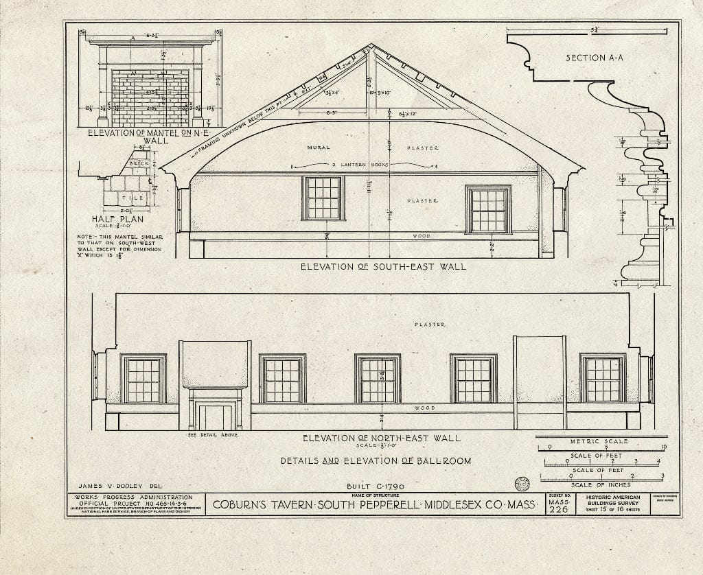 Blueprint HABS Mass,9-PEP.V,1- (Sheet 15 of 16) - Coburn's Tavern, State Route 119, South Pepperell, Middlesex County, MA