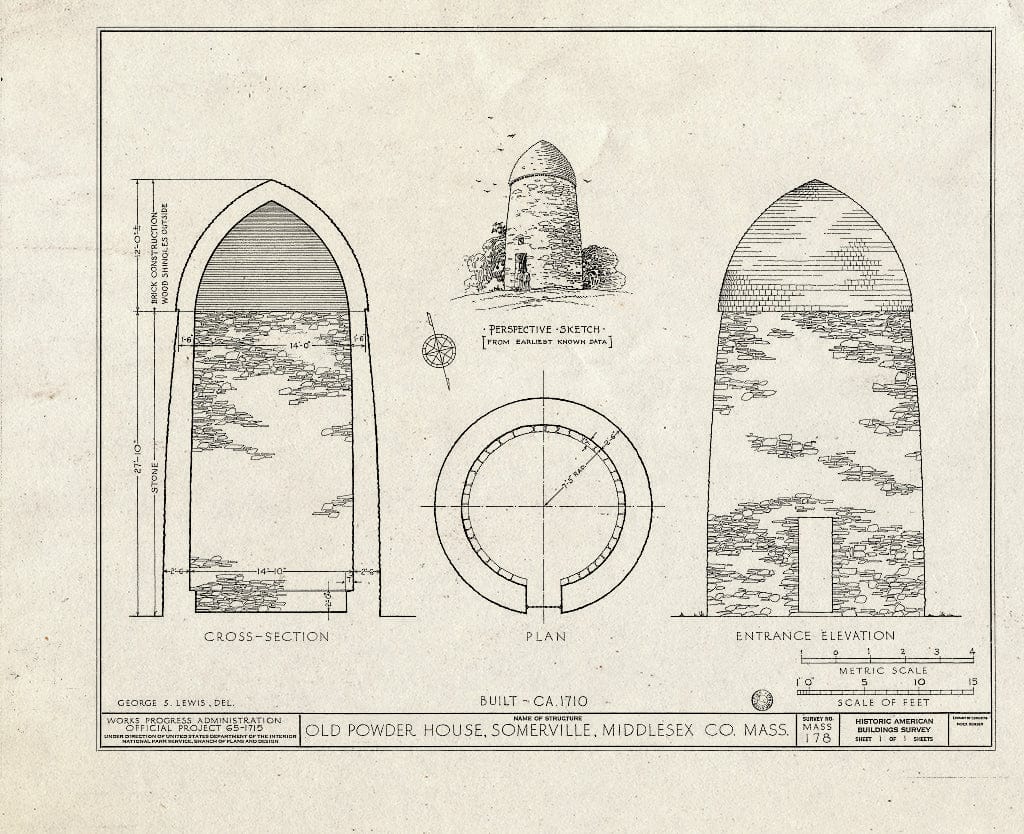 Blueprint HABS Mass,9-SOMV,1- (Sheet 1 of 1) - Old Powder House, Broadway & College Avenue, Somerville, Middlesex County, MA