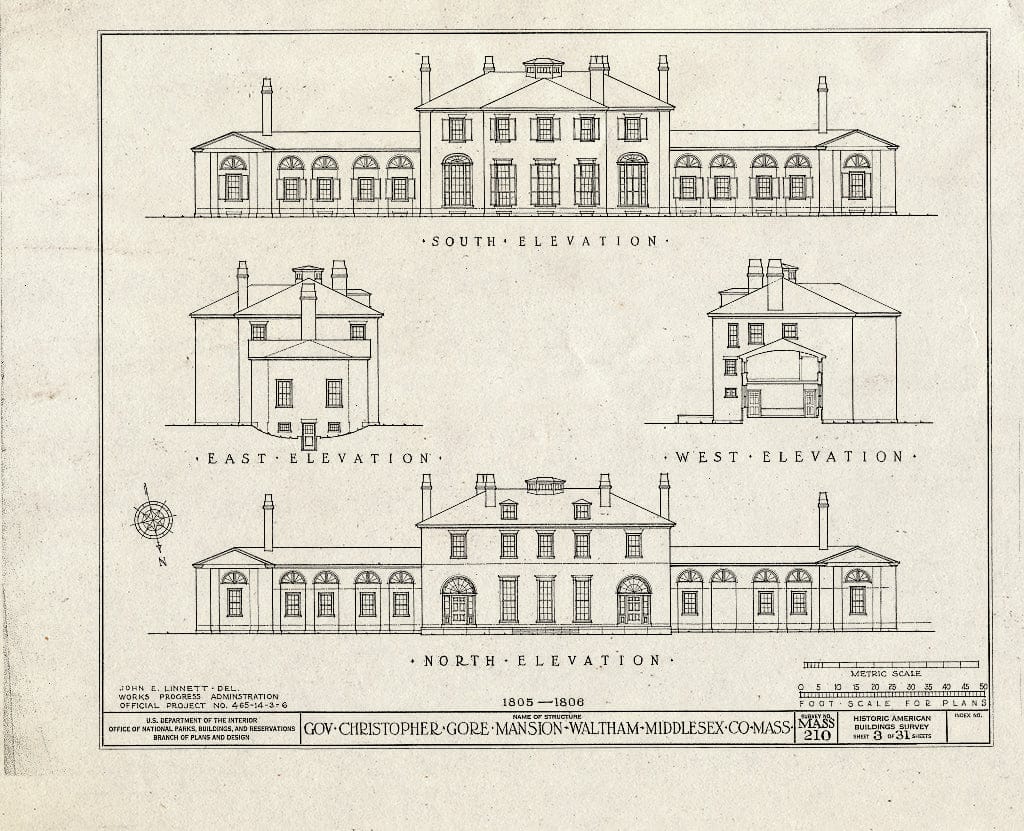 Blueprint HABS Mass,9-WALTH,2- (Sheet 3 of 31) - Governor Christopher Gore Mansion, 52 Gore Street, Waltham, Middlesex County, MA